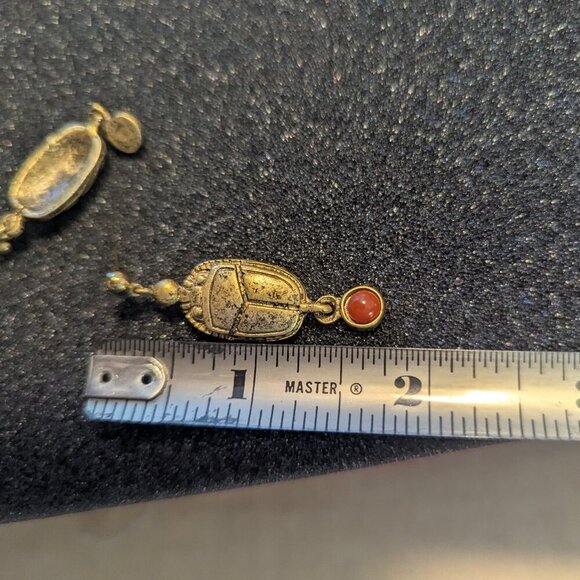 Scarab Beetle Carnelian Egyptian Earrings Art Deco Victorian Vintage Boho Post - Picture 2 of 4